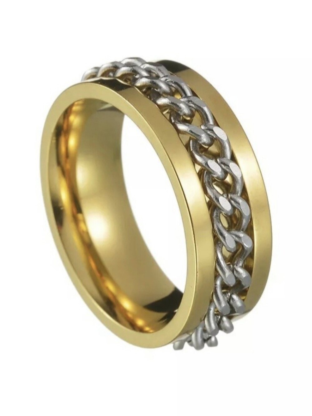 Gold Stainless Steel Silver Cuban Link Chain ADHD Tool Ring Band Size 6.25 7.5